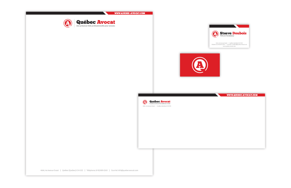 Québec-Avocat.com Identity Package – Letterhead, Envelope & Business card